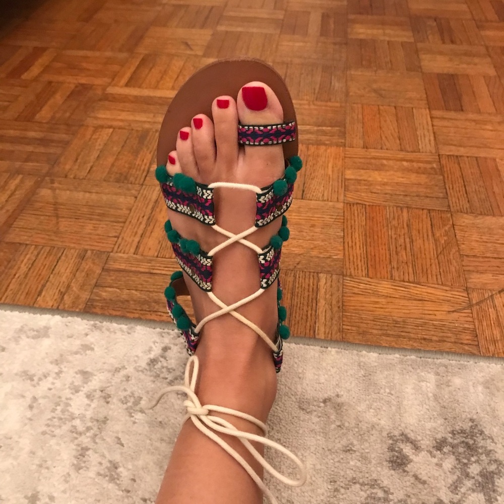 Lace up printed sandals